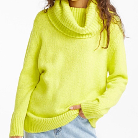 Twik Bright Yellow / Green Cowl Neck Knit Sweater - Picture 2 of 10
